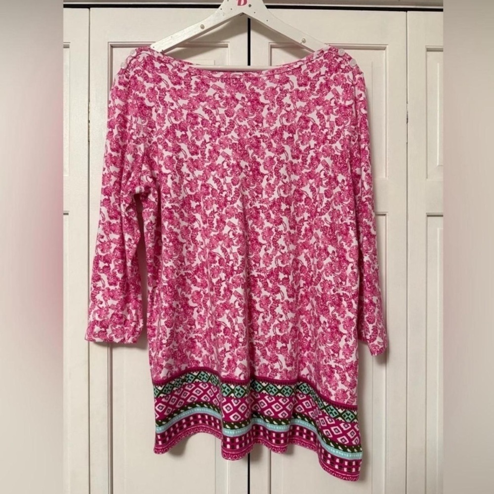 Kim Rogers Pink Floral Patterned 3/4 Sleeve Top Perfectly Soft 100% Cotton XL